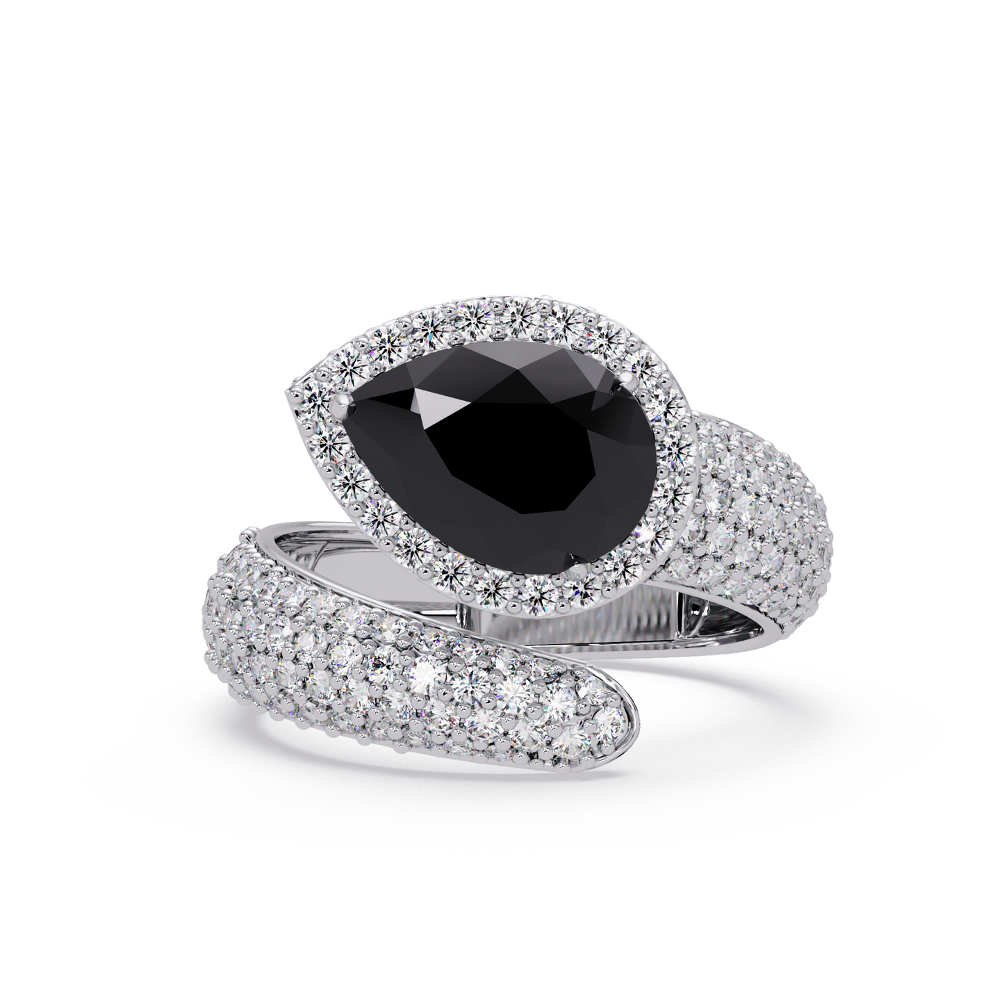 3 CTW Pear-Cut Halo Pavé Bypass Ring