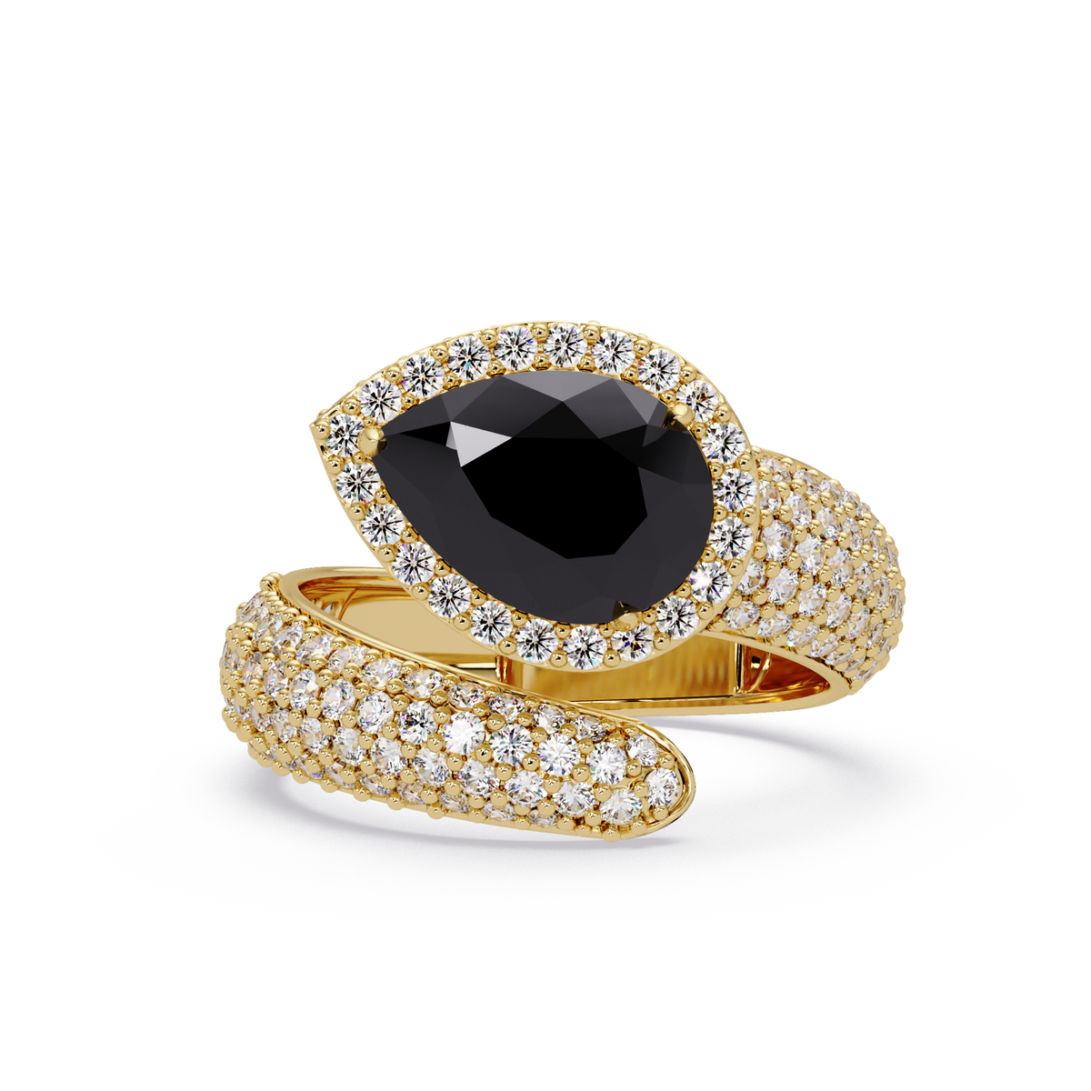 3 CTW Pear-Cut Halo Pavé Bypass Ring