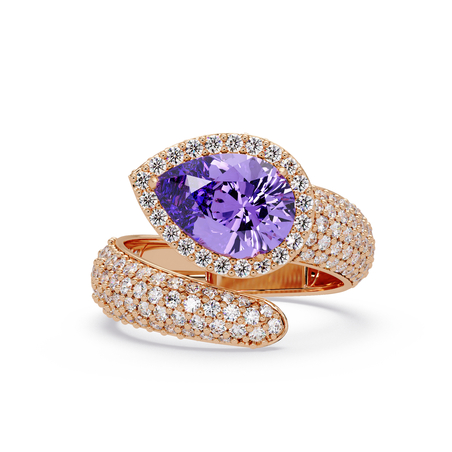 3 CTW Pear-Cut Halo Pavé Bypass Ring
