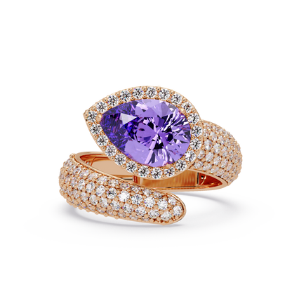 3 CTW Pear-Cut Halo Pavé Bypass Ring