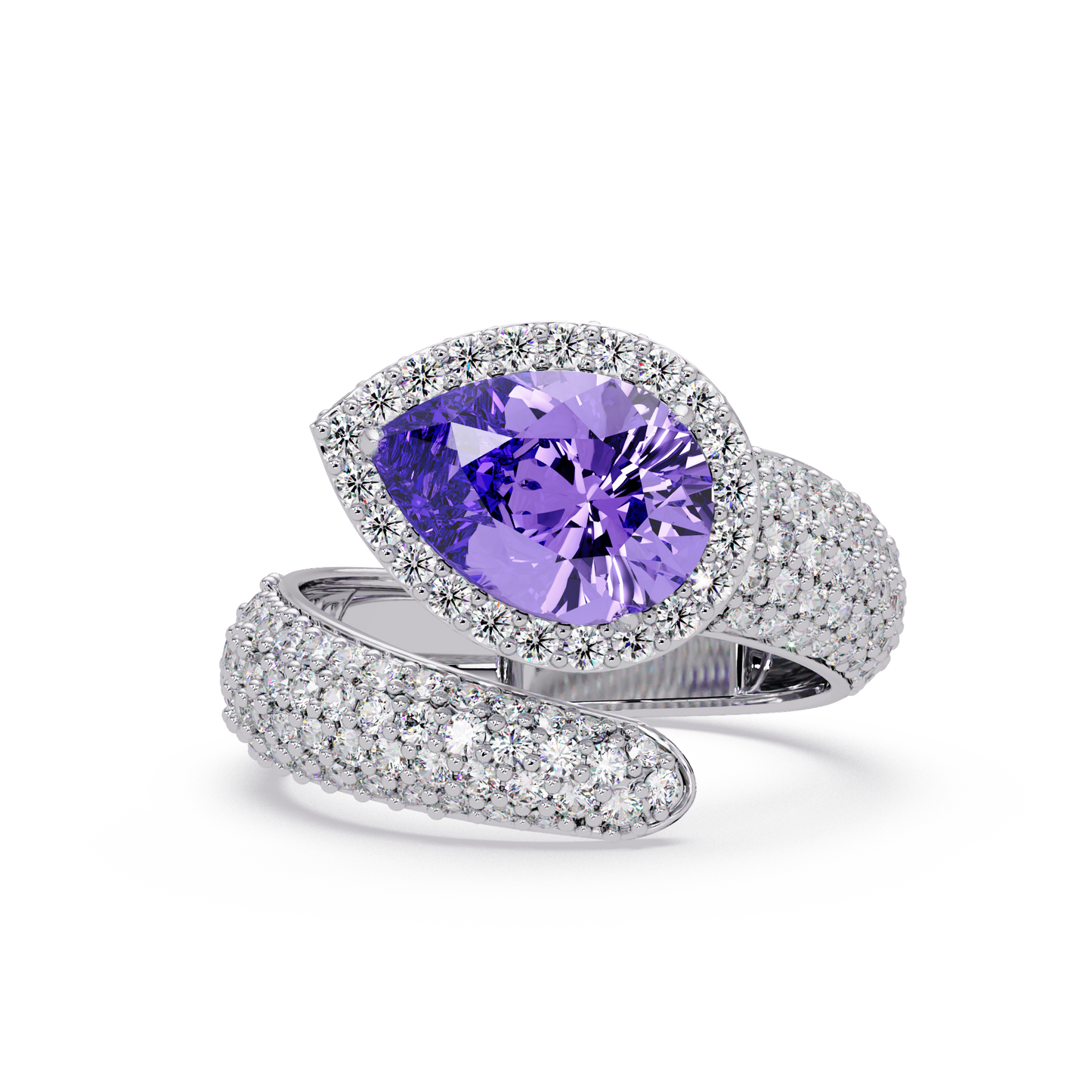 3 CTW Pear-Cut Halo Pavé Bypass Ring