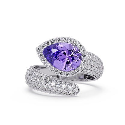 3 CTW Pear-Cut Halo Pavé Bypass Ring