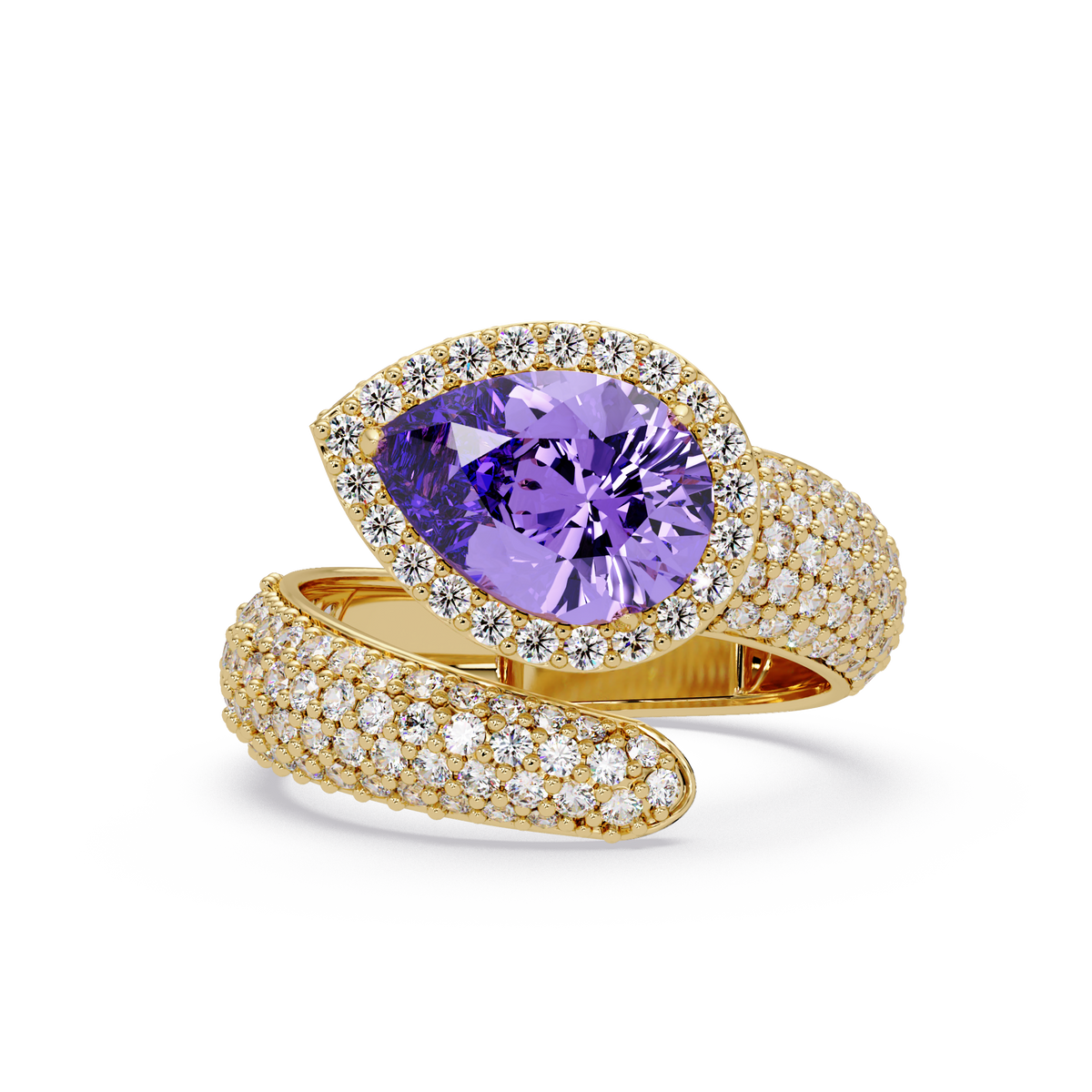 3 CTW Pear-Cut Halo Pavé Bypass Ring