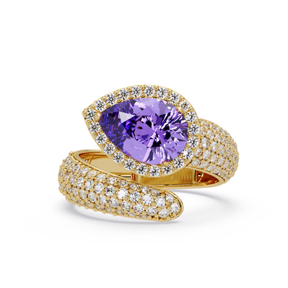 3 CTW Pear-Cut Halo Pavé Bypass Ring