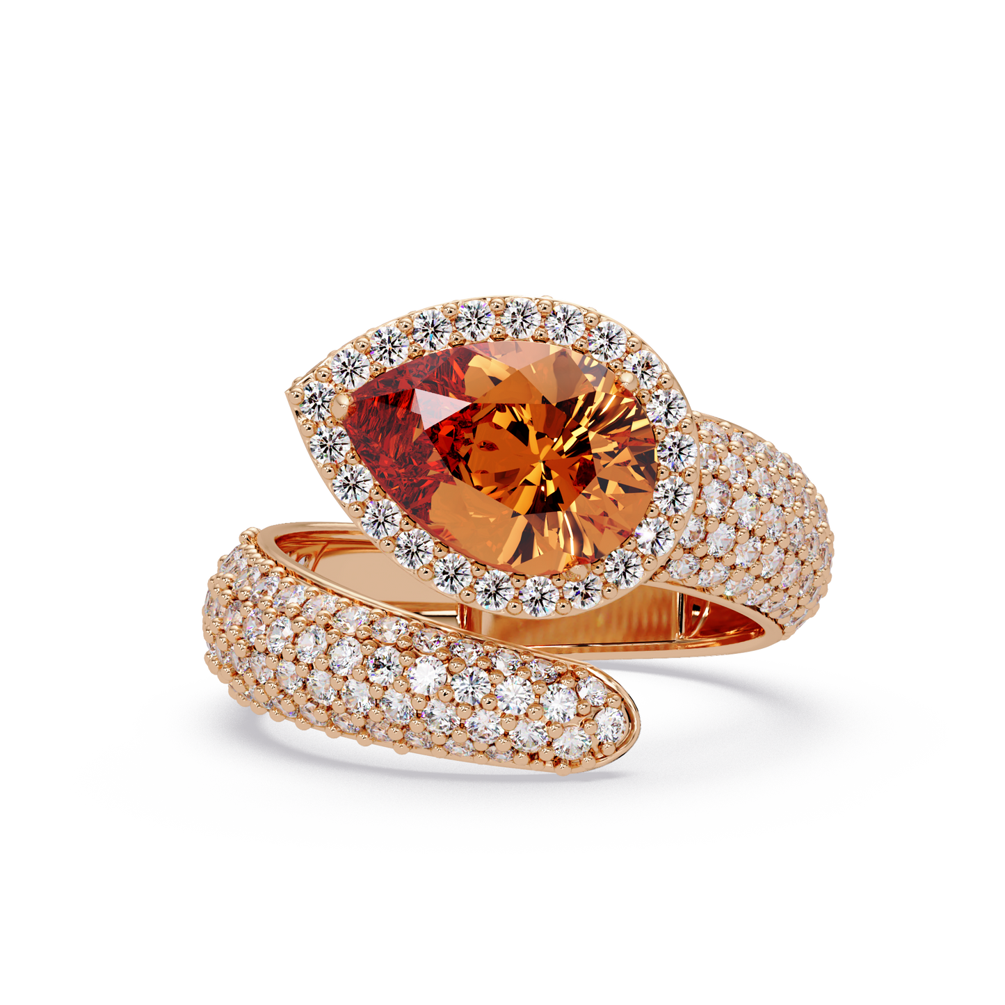 3 CTW Pear-Cut Halo Pavé Bypass Ring