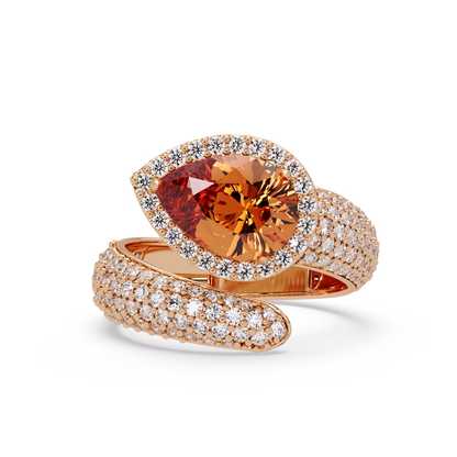 3 CTW Pear-Cut Halo Pavé Bypass Ring