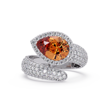 3 CTW Pear-Cut Halo Pavé Bypass Ring
