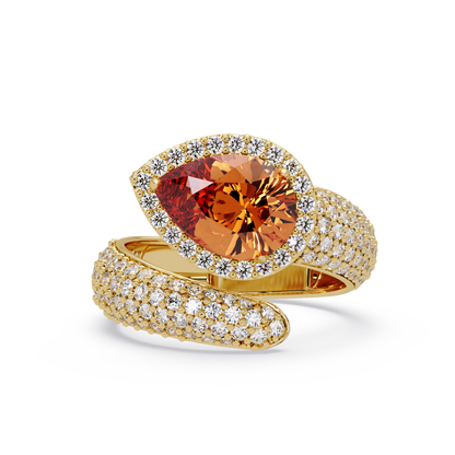 3 CTW Pear-Cut Halo Pavé Bypass Ring