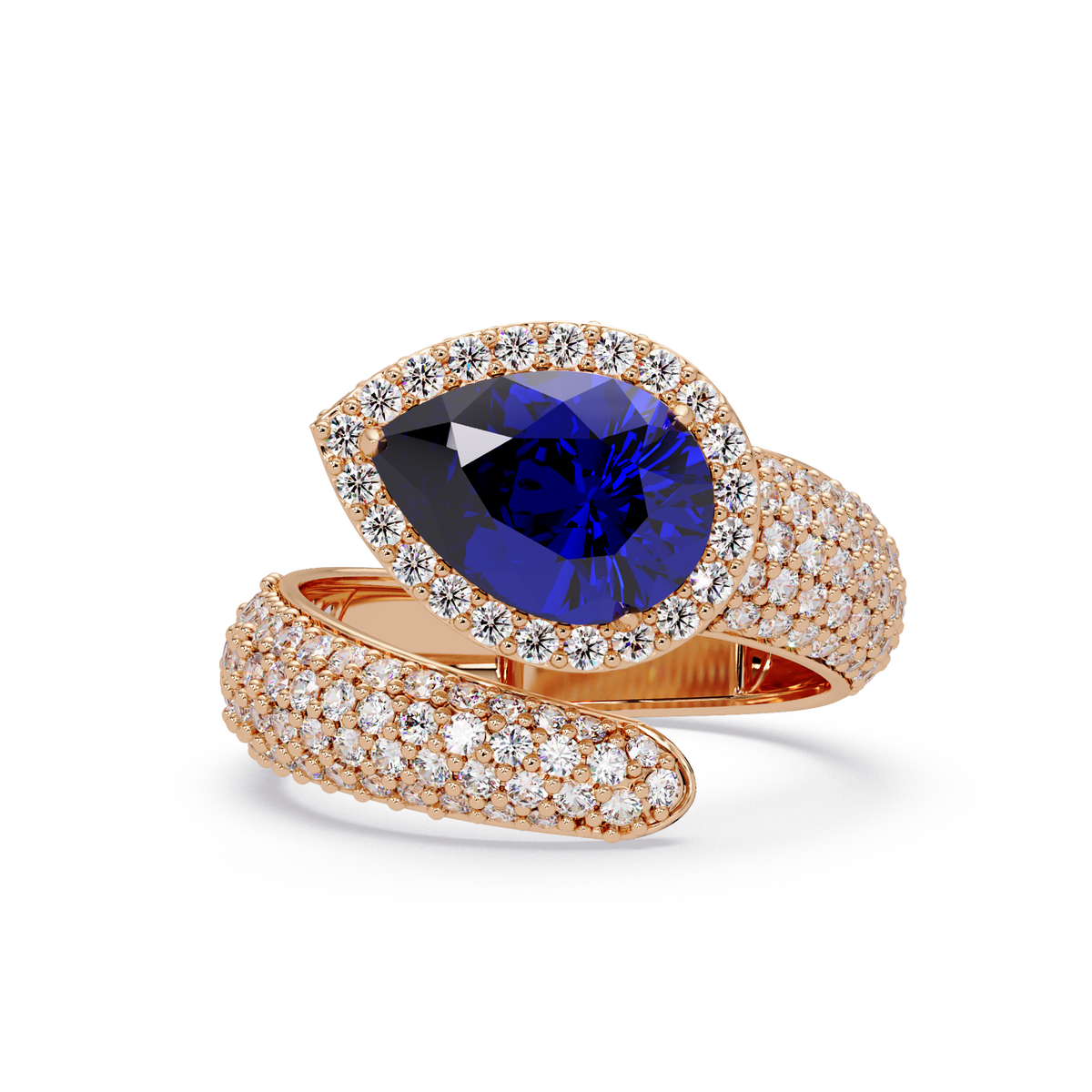 3 CTW Pear-Cut Halo Pavé Bypass Ring