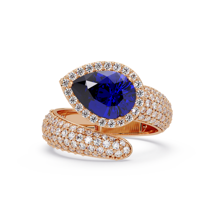 3 CTW Pear-Cut Halo Pavé Bypass Ring