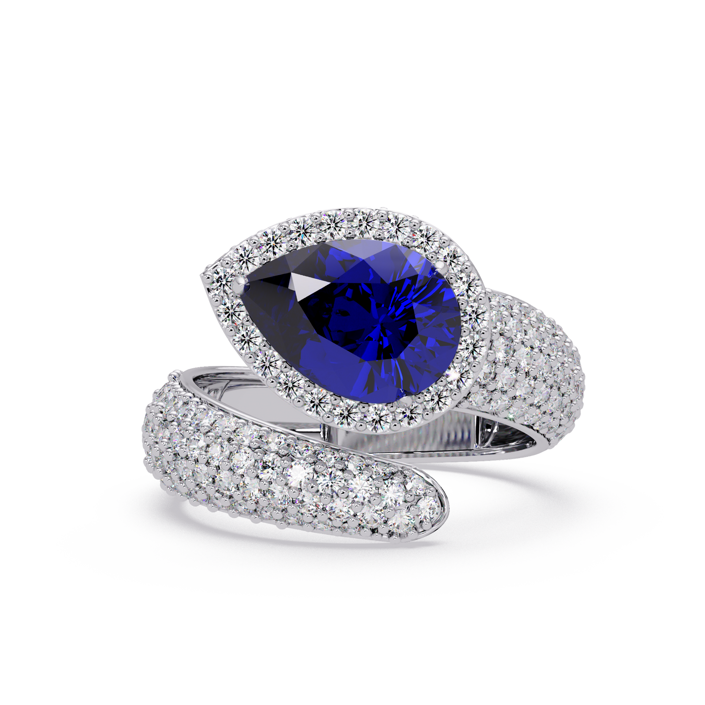 3 CTW Pear-Cut Halo Pavé Bypass Ring