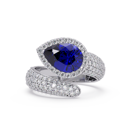 3 CTW Pear-Cut Halo Pavé Bypass Ring