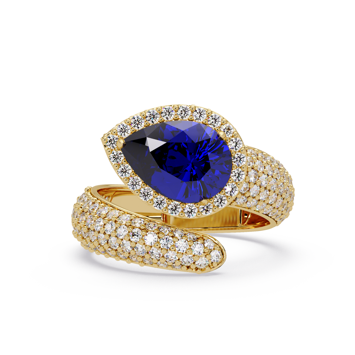 3 CTW Pear-Cut Halo Pavé Bypass Ring