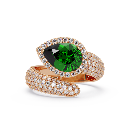 3 CTW Pear-Cut Halo Pavé Bypass Ring