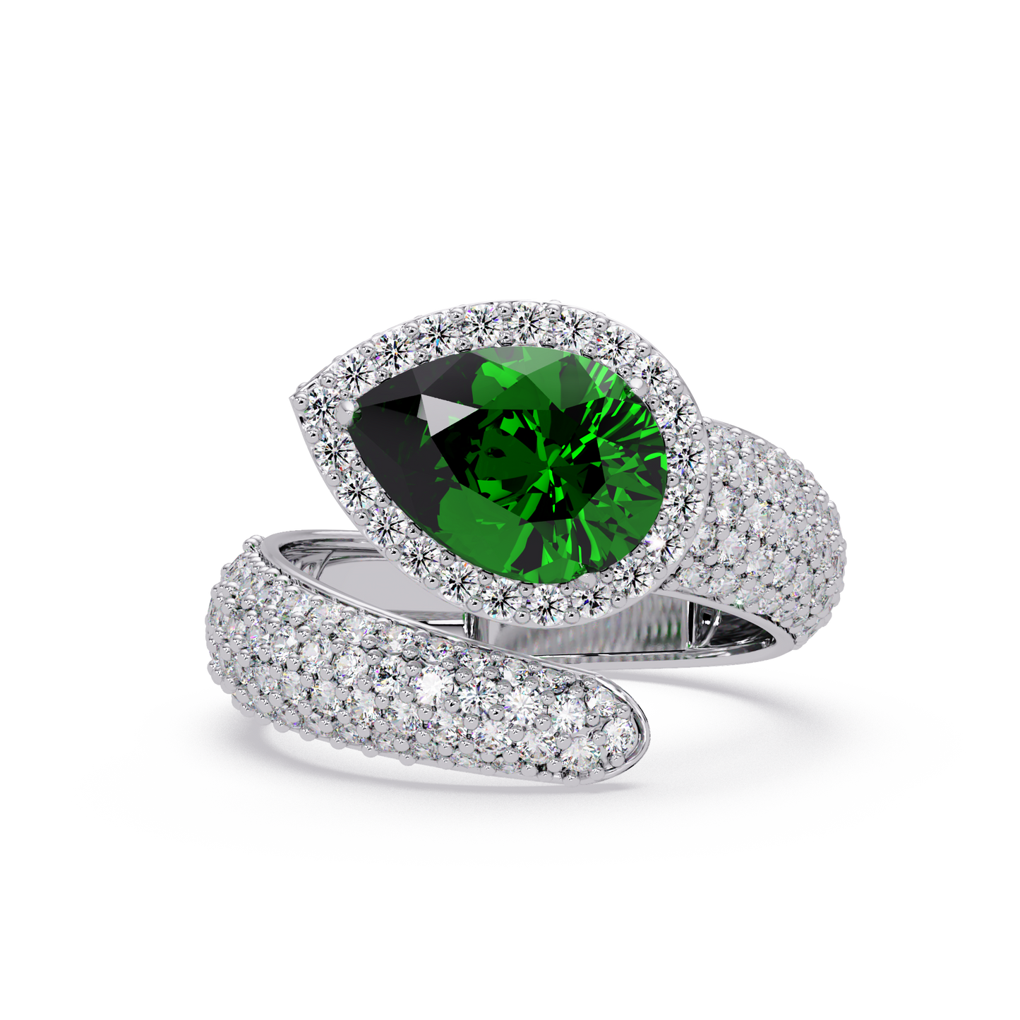 3 CTW Pear-Cut Halo Pavé Bypass Ring
