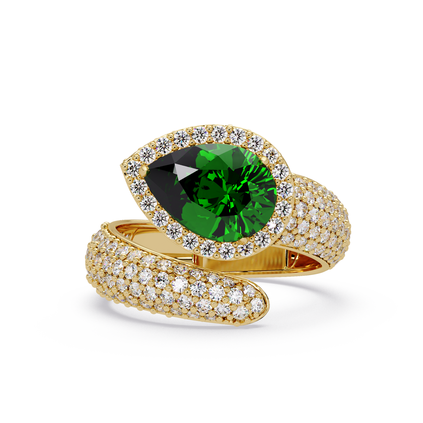 3 CTW Pear-Cut Halo Pavé Bypass Ring
