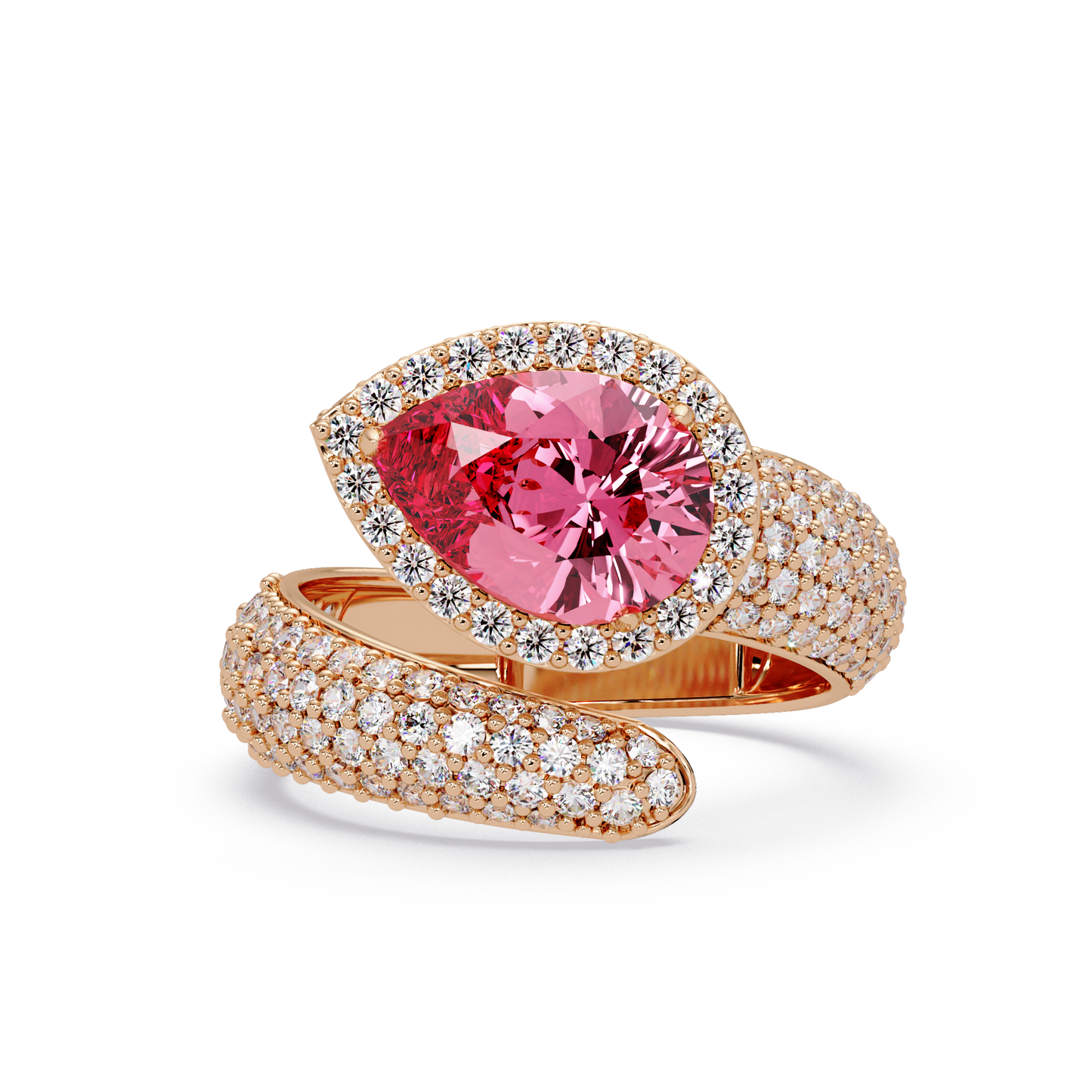 3 CTW Pear-Cut Halo Pavé Bypass Ring