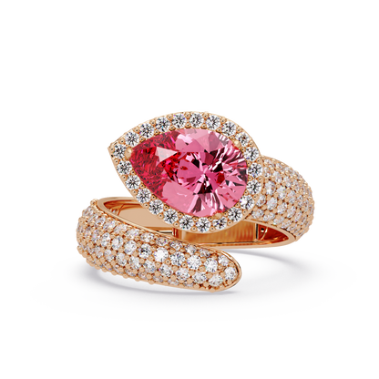 3 CTW Pear-Cut Halo Pavé Bypass Ring