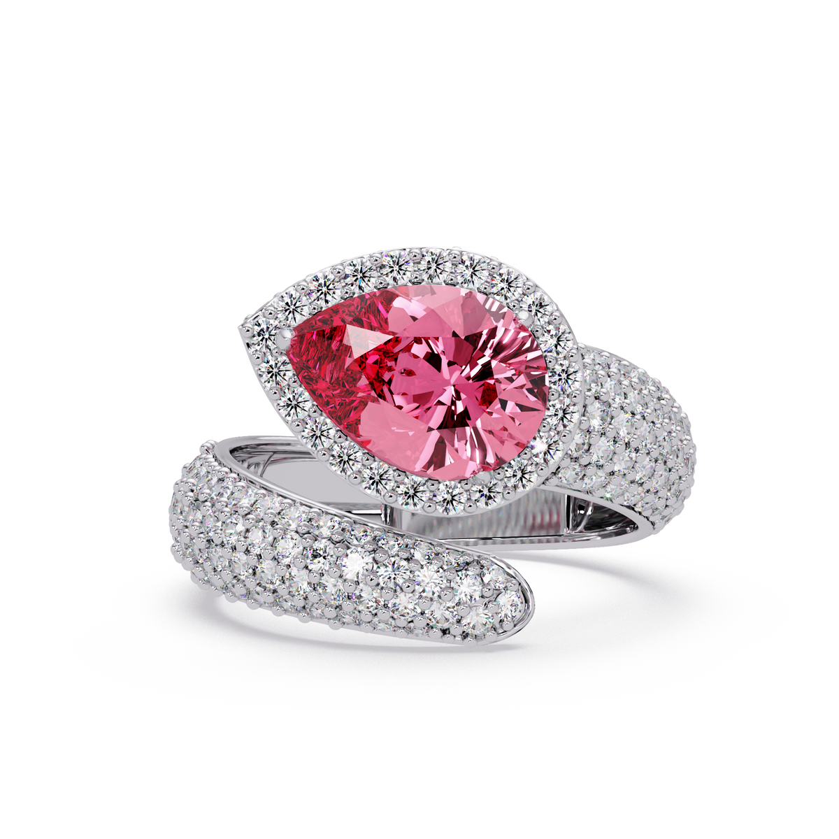 3 CTW Pear-Cut Halo Pavé Bypass Ring
