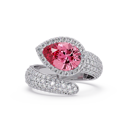 3 CTW Pear-Cut Halo Pavé Bypass Ring