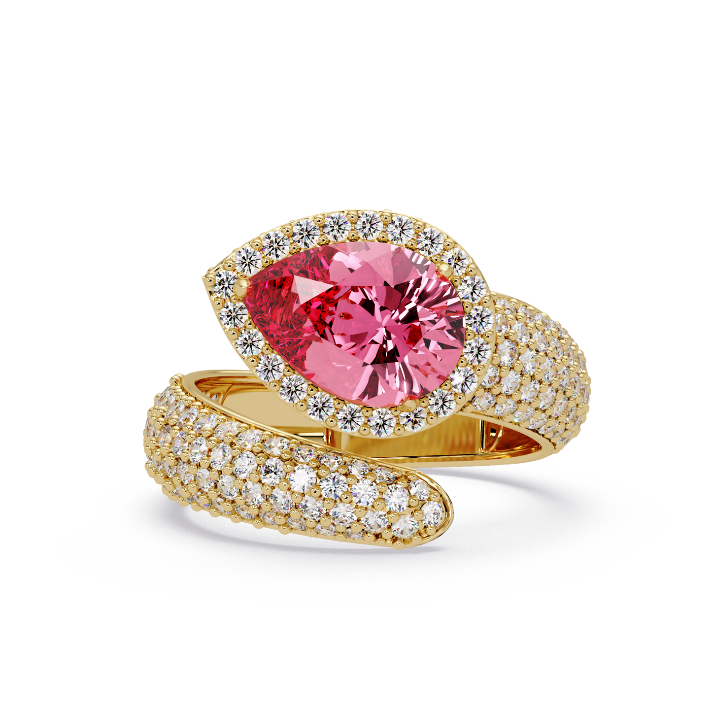3 CTW Pear-Cut Halo Pavé Bypass Ring