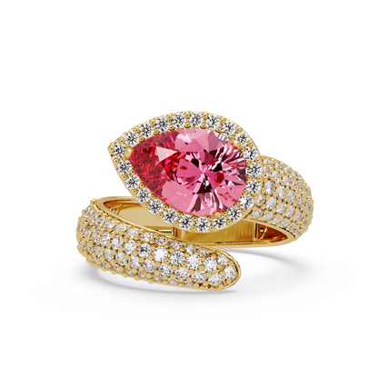 3 CTW Pear-Cut Halo Pavé Bypass Ring