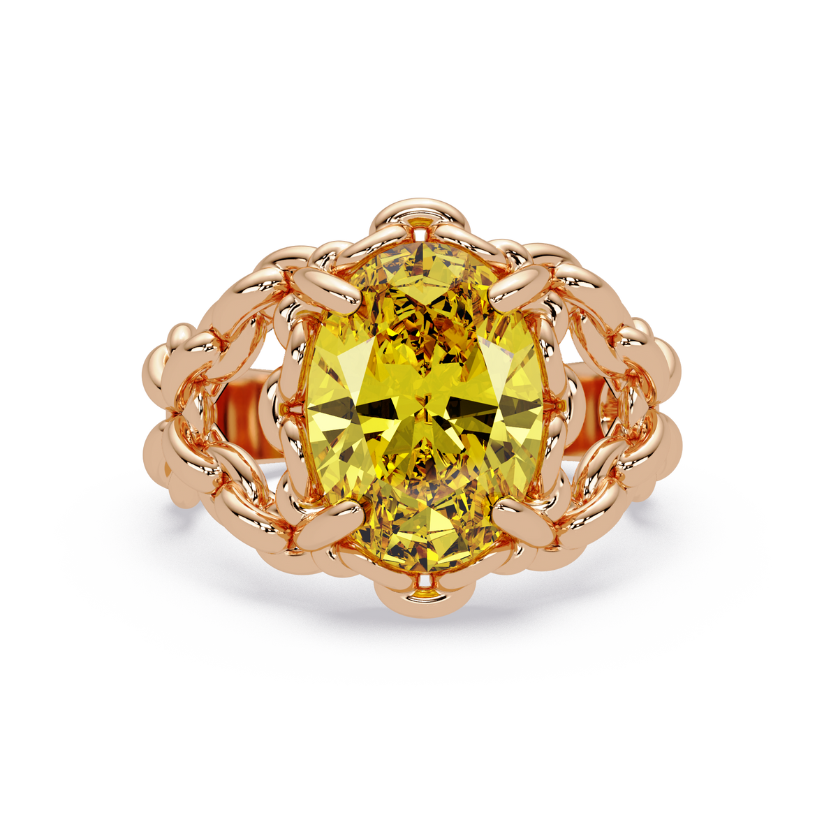 5.3 CTW Oval Ornate Colorstone Cocktail Ring with Citrine Yellow stone in 14K Rose Gold – Lunéa Paris
