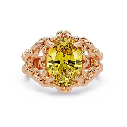 5.3 CTW Oval Ornate Colorstone Cocktail Ring with Citrine Yellow stone in 14K Rose Gold – Lunéa Paris