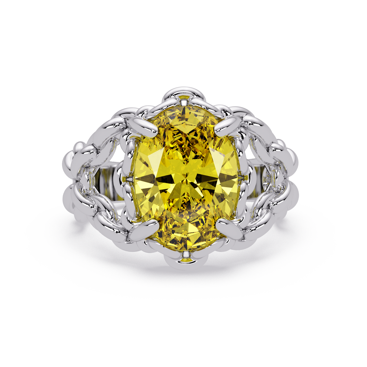 5.3 CTW Oval Ornate Colorstone Cocktail Ring with Citrine Yellow stone in 14K White Gold – Lunéa Paris