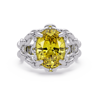 5.3 CTW Oval Ornate Colorstone Cocktail Ring with Citrine Yellow stone in 14K White Gold – Lunéa Paris