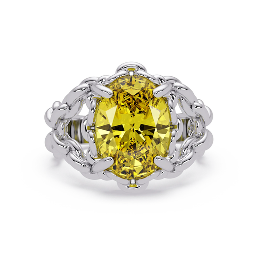 5.3 CTW Oval Ornate Colorstone Cocktail Ring with Citrine Yellow stone in 14K White Gold – Lunéa Paris