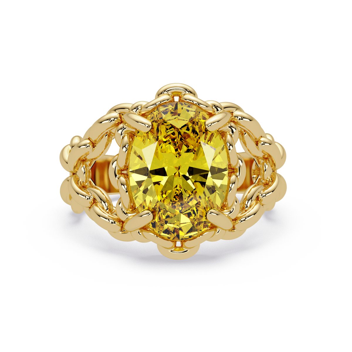 5.3 CTW Oval Ornate Colorstone Cocktail Ring with Citrine Yellow stone in 14K Yellow Gold – Lunéa Paris