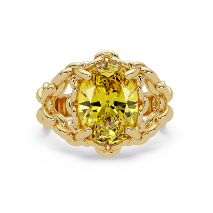 5.3 CTW Oval Ornate Colorstone Cocktail Ring with Citrine Yellow stone in 14K Yellow Gold – Lunéa Paris