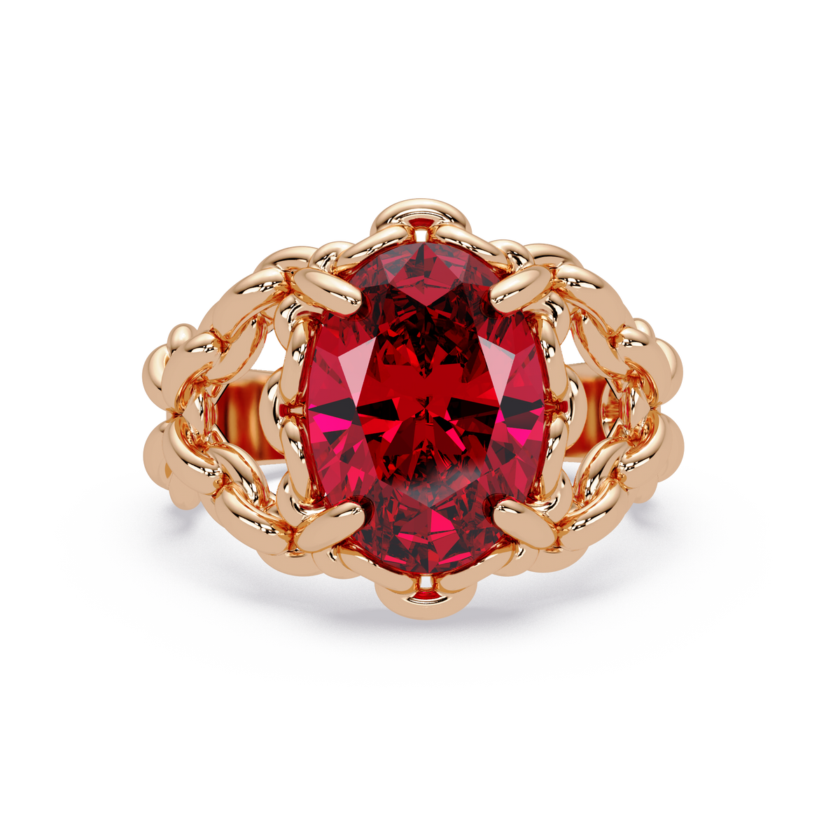 5.3 CTW Oval Ornate Colorstone Cocktail Ring with Ruby Red stone in 14K Rose Gold – Lunéa Paris