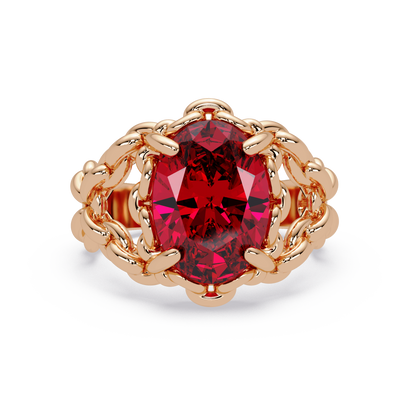 5.3 CTW Oval Ornate Colorstone Cocktail Ring with Ruby Red stone in 14K Rose Gold – Lunéa Paris