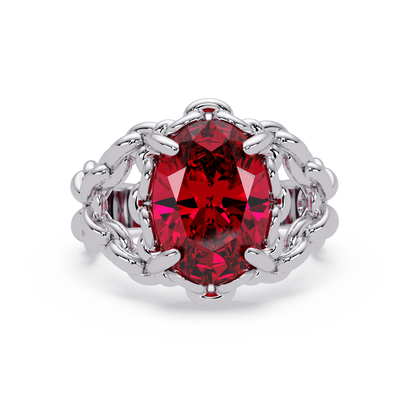 5.3 CTW Oval Ornate Colorstone Cocktail Ring with Ruby Red stone in 14K White Gold – Lunéa Paris