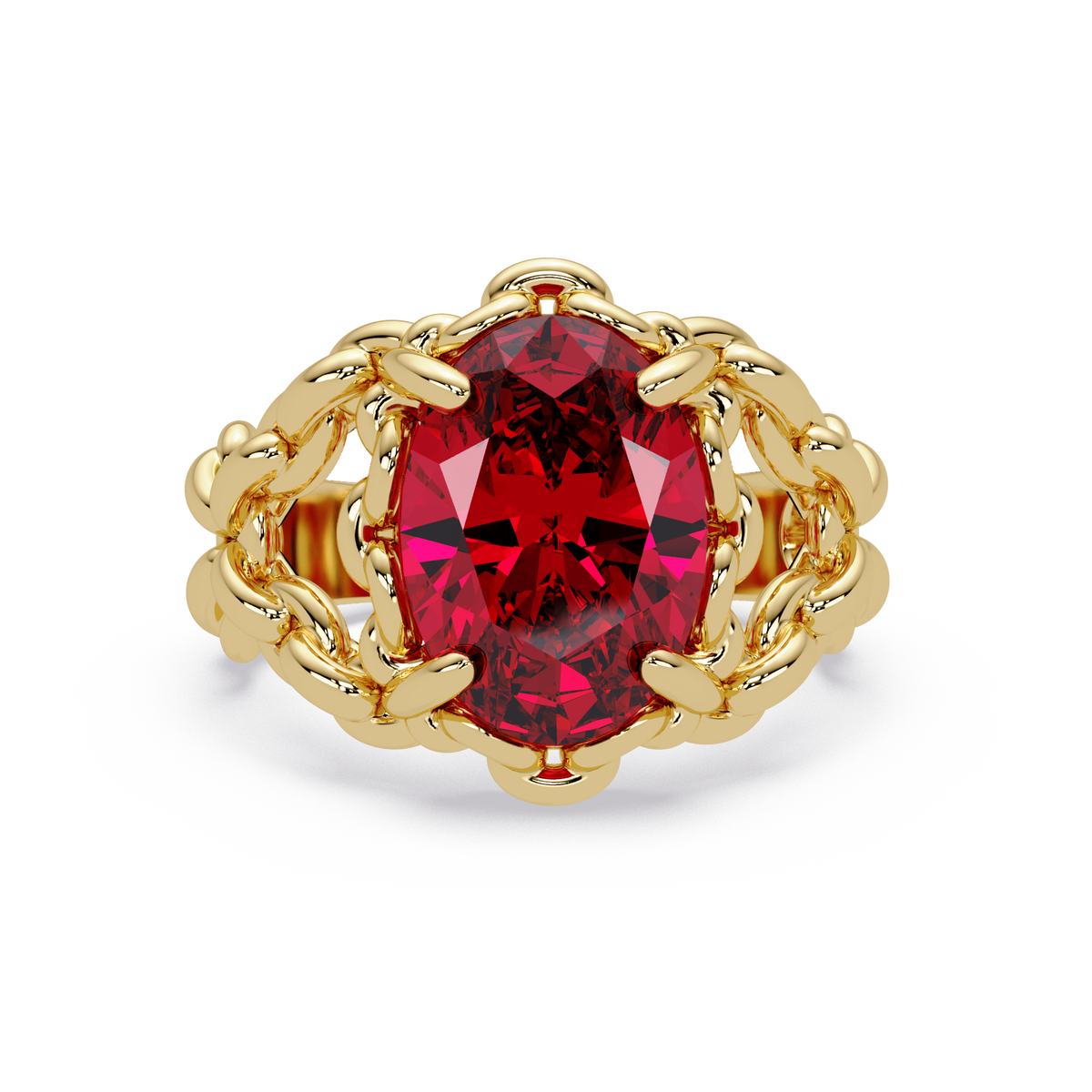 5.3 CTW Oval Ornate Colorstone Cocktail Ring with Ruby Red stone in 14K Yellow Gold – Lunéa Paris