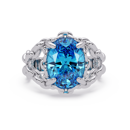 5.3 CTW Oval Ornate Colorstone Cocktail Ring with Aquamarine Blue stone in 14K White Gold – Lunéa Paris