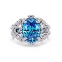 5.3 CTW Oval Ornate Colorstone Cocktail Ring with Aquamarine Blue stone in 14K White Gold – Lunéa Paris