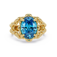 5.3 CTW Oval Ornate Colorstone Cocktail Ring with Aquamarine Blue stone in 14K Yellow Gold – Lunéa Paris