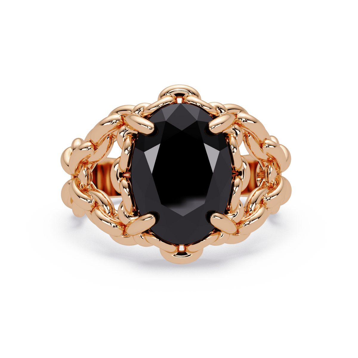 5.3 CTW Oval Ornate Colorstone Cocktail Ring with Onyx stone in 14K Rose Gold – Lunéa Paris