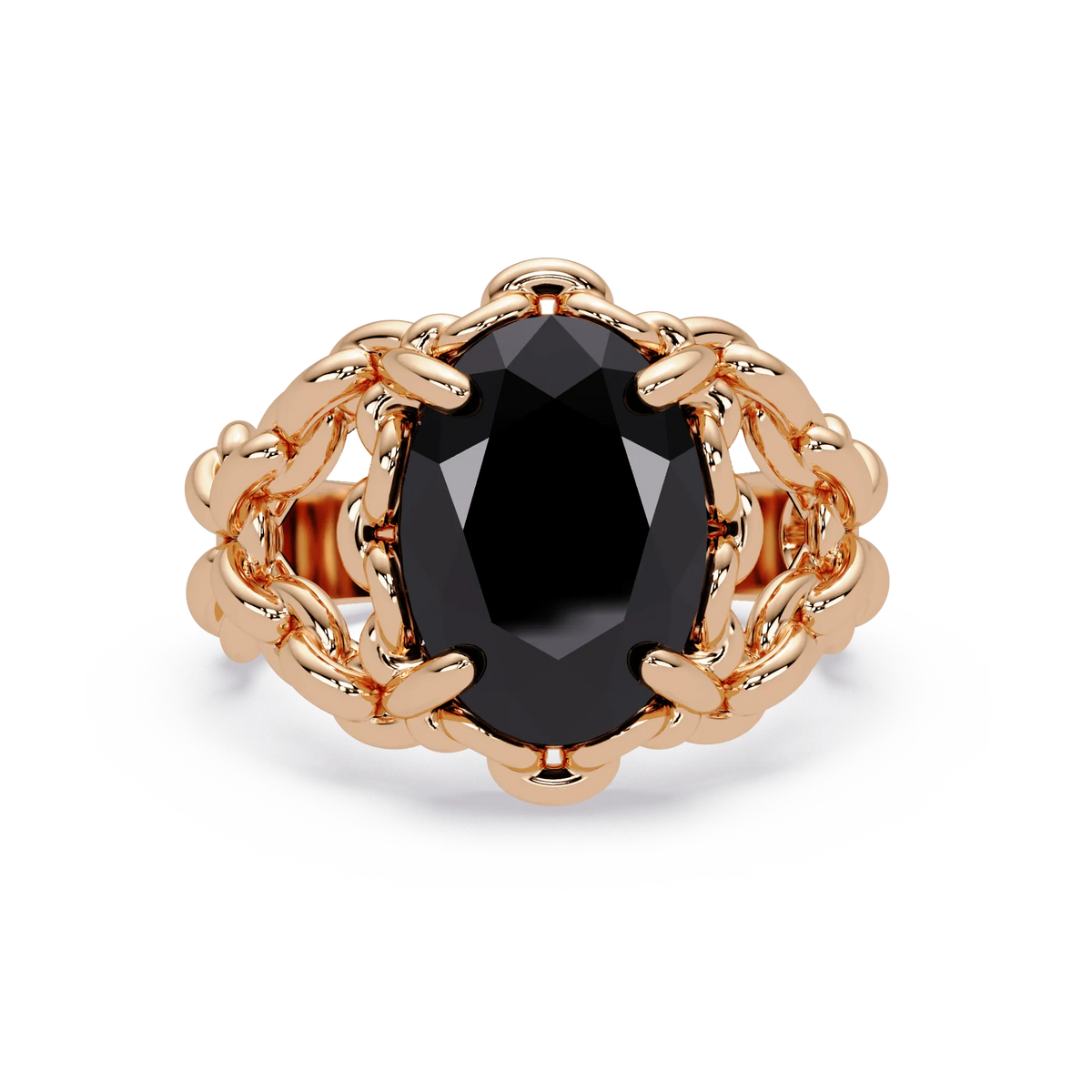 5.3 CTW Oval Ornate Colorstone Cocktail Ring with Onyx stone in 14K Rose Gold – Lunéa Paris