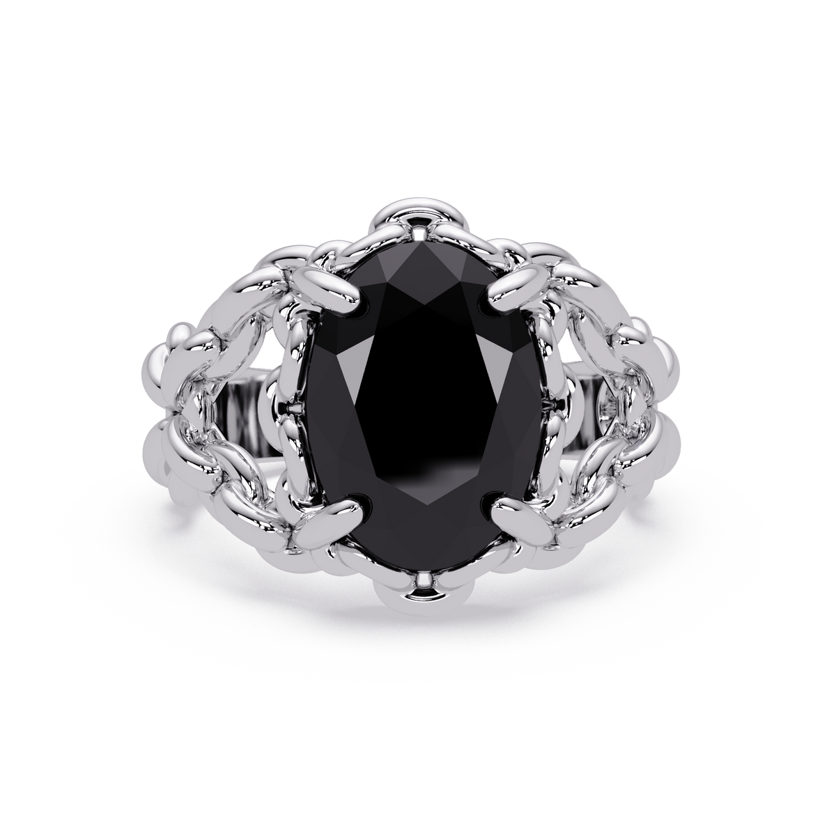 5.3 CTW Oval Ornate Colorstone Cocktail Ring with Onyx stone in 14K White Gold – Lunéa Paris