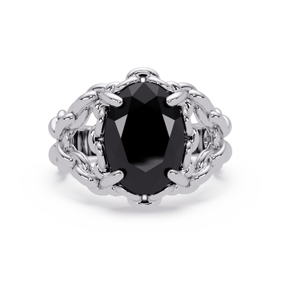 5.3 CTW Oval Ornate Colorstone Cocktail Ring with Onyx stone in 14K White Gold – Lunéa Paris