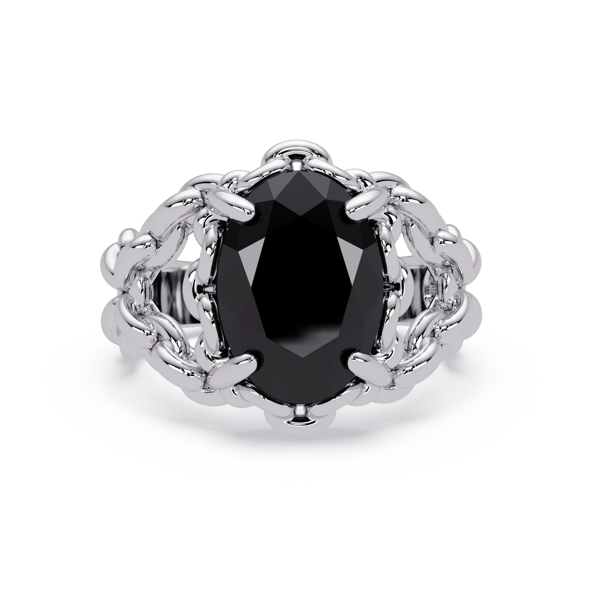 5.3 CTW Oval Ornate Colorstone Cocktail Ring with Onyx stone in 14K White Gold – Lunéa Paris