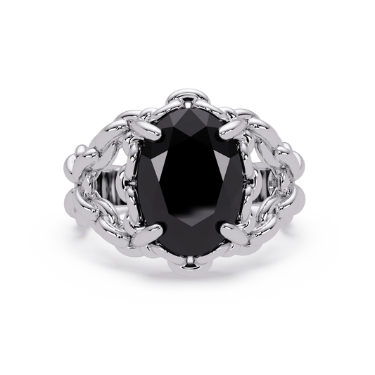 5.3 CTW Oval Ornate Colorstone Cocktail Ring with Onyx stone in 14K White Gold – Lunéa Paris