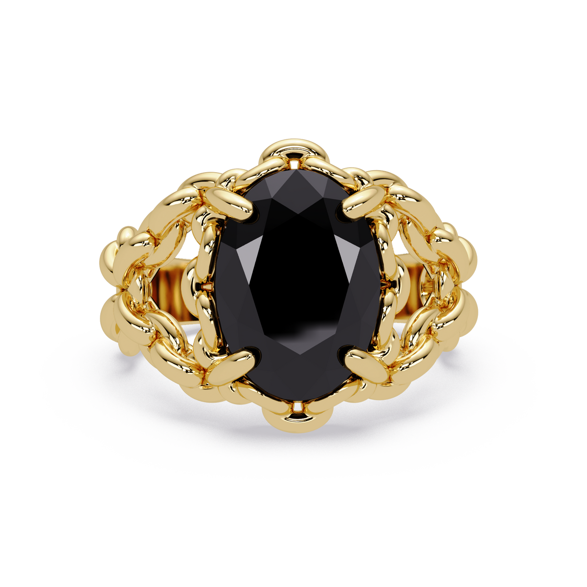 5.3 CTW Oval Ornate Colorstone Cocktail Ring with Onyx stone in 14K Yellow Gold – Lunéa Paris