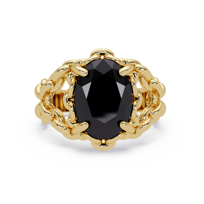 5.3 CTW Oval Ornate Colorstone Cocktail Ring with Onyx stone in 14K Yellow Gold – Lunéa Paris