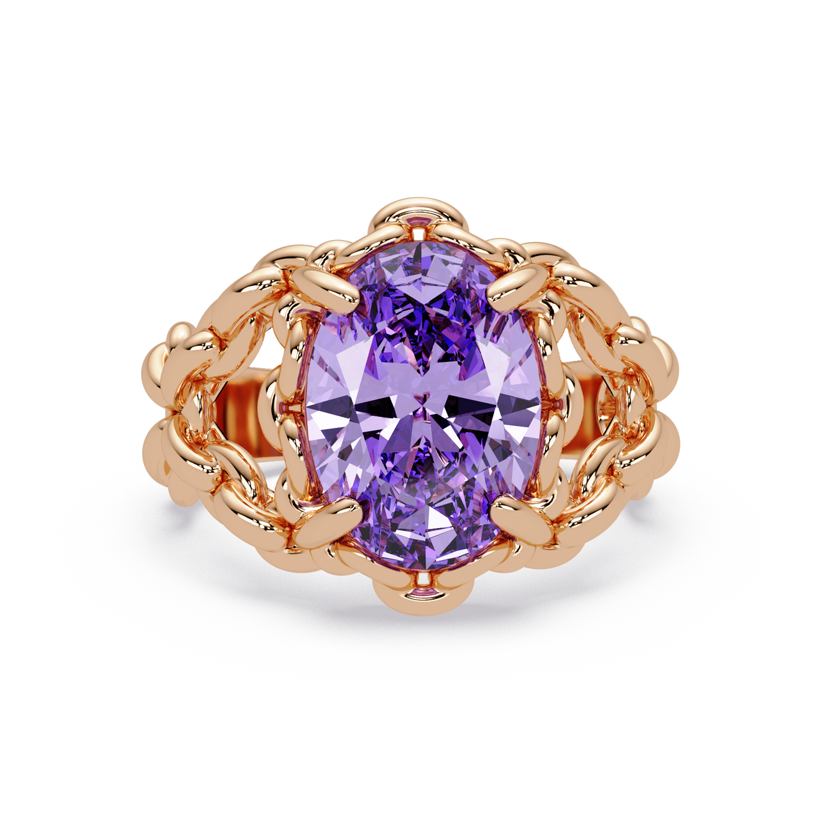 5.3 CTW Oval Ornate Colorstone Cocktail Ring with Amethyst Purple stone in 14K Rose Gold – Lunéa Paris
