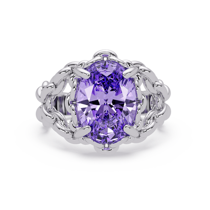 5.3 CTW Oval Ornate Colorstone Cocktail Ring with Amethyst Purple stone in 14K White Gold – Lunéa Paris